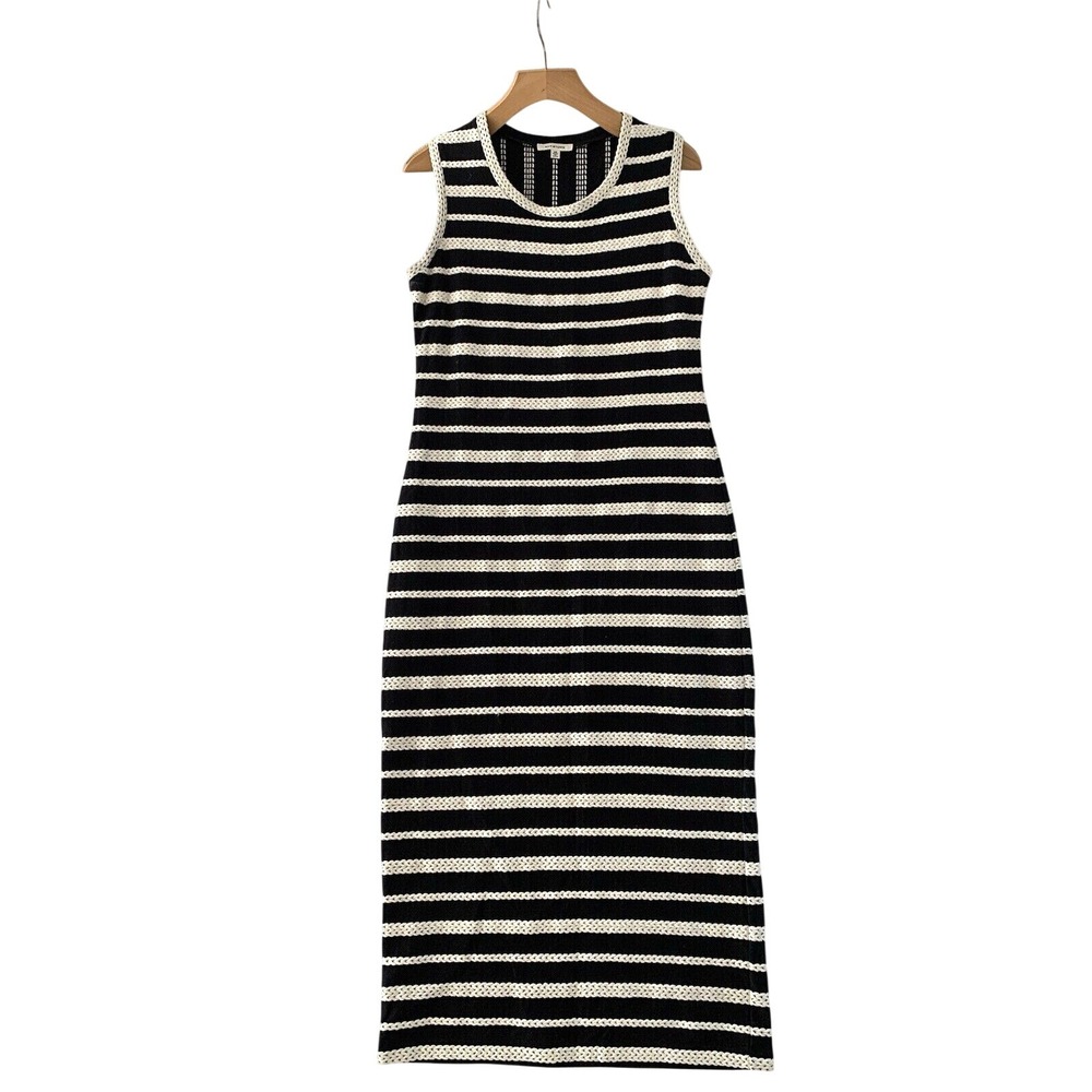 MAX STUDIO Black Cream Stripe Knit Sleeveless Maxi Dress xs